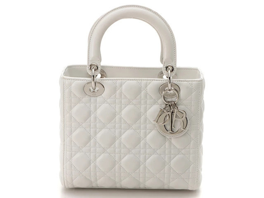 Christian Dior Lady Bag Cannage white lambskin card domestic